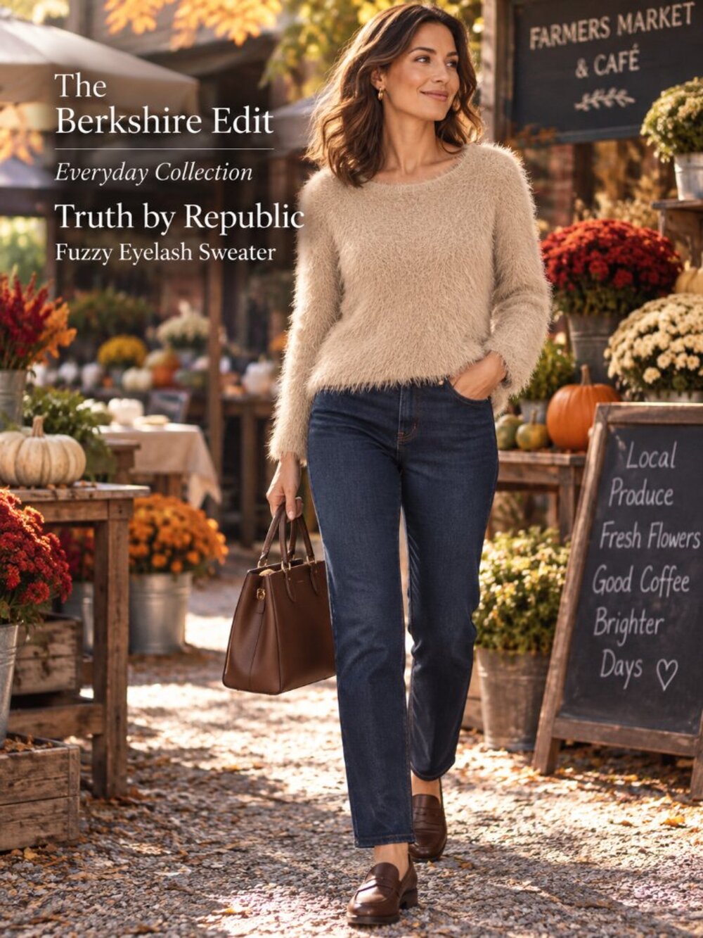 Truth by Republic Tan Fuzzy Eyelash Knit Cropped Crewneck Sweater S/P